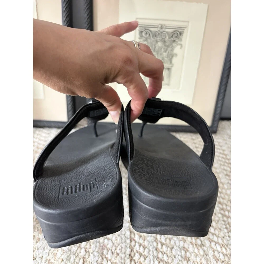 FITFLOP Thong Silver Hardwear Sandals Size 6.5/EU 37.5 US Black - Picture 4 of 6